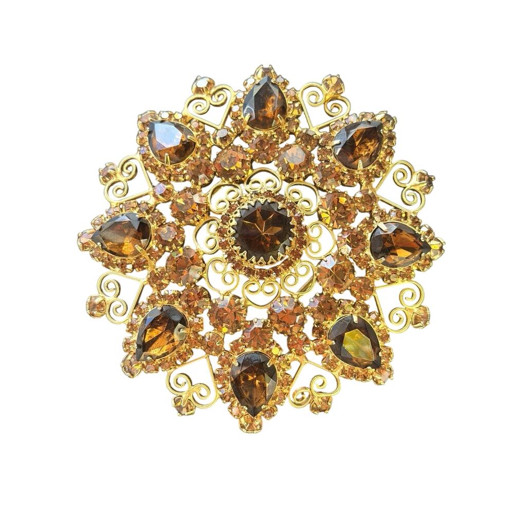 Verified Juliana D&E Topaz Rhinestone Belt Buckle Heart Scrolls 4” NM # 59